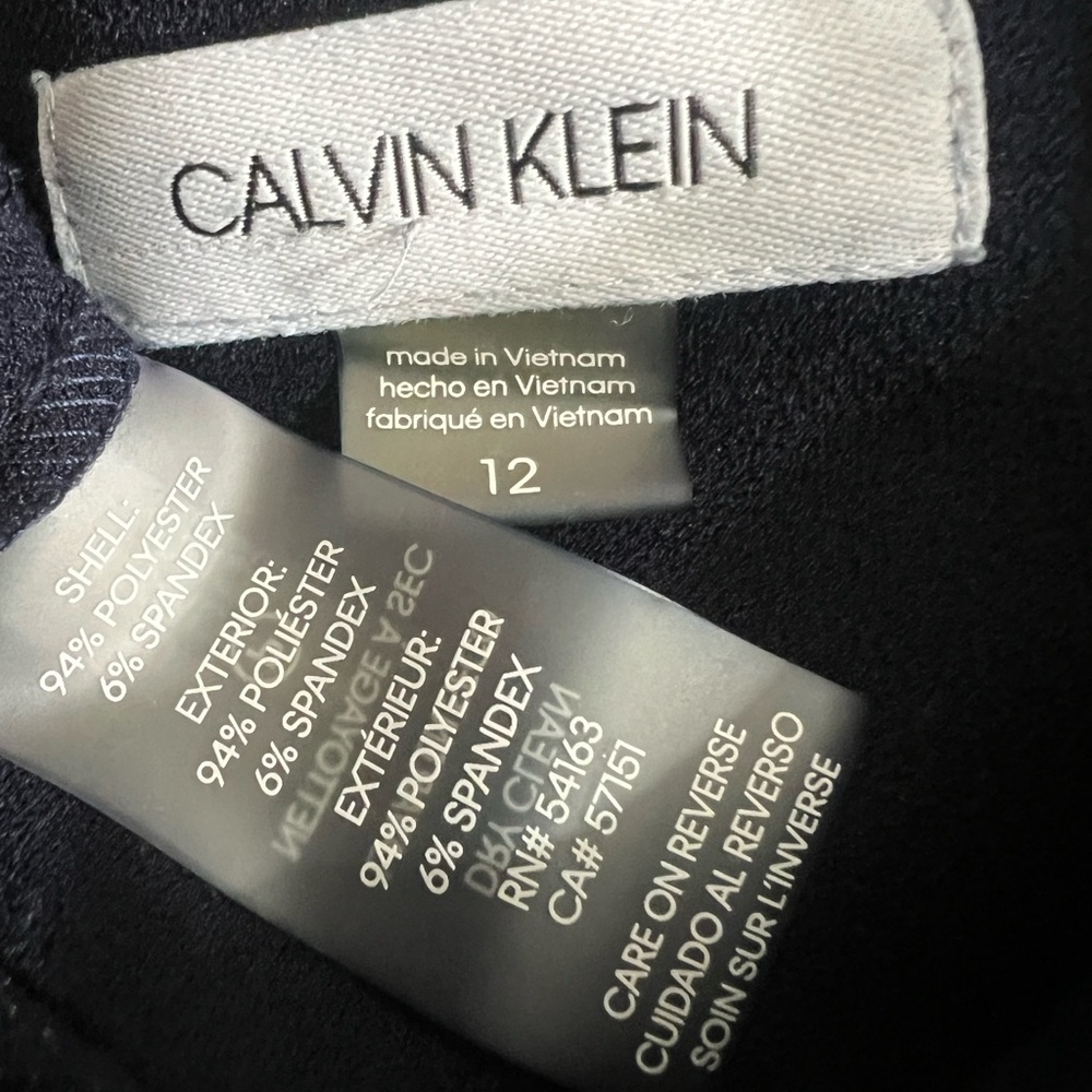 Calvin Klein dress 12 navy blue ruffle tie-waist knee length office career -5 - Picture 6 of 6